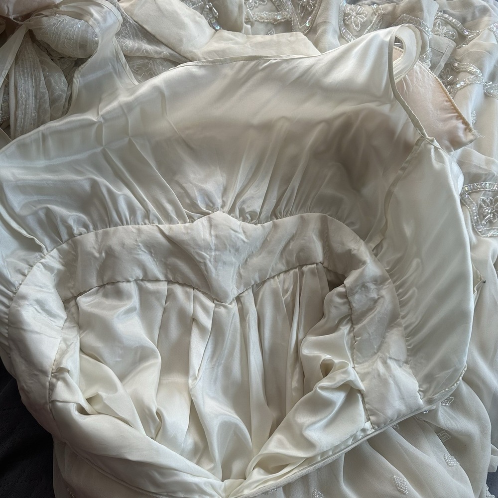 1980s Edwardian Style Heavily Beaded Lillie Ruben Silk Wedding Formal Gown Small - Picture 12 of 16